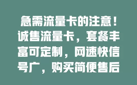 急需流量卡的注意！诚售流量卡，套餐丰富可定制，网速快信号广，购买简便售后贴心，告别流量烦恼