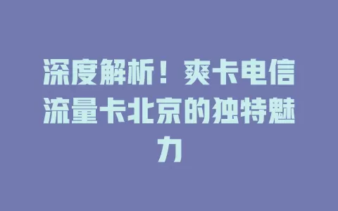 深度解析！爽卡电信流量卡北京的独特魅力