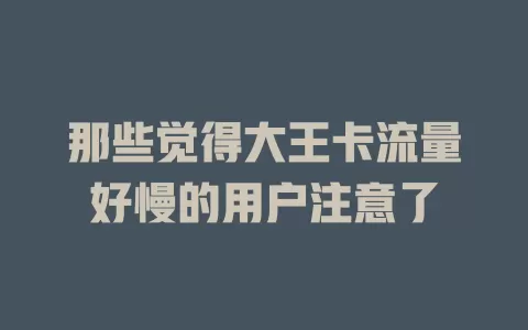 那些觉得大王卡流量好慢的用户注意了