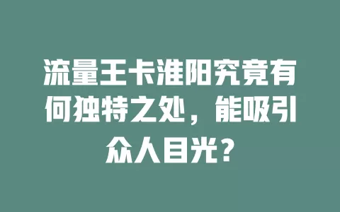 流量王卡淮阳究竟有何独特之处，能吸引众人目光？
