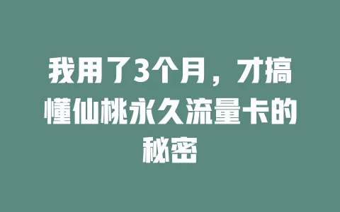 我用了3个月，才搞懂仙桃永久流量卡的秘密
