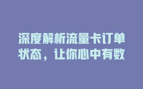 深度解析流量卡订单状态，让你心中有数