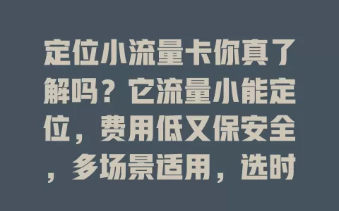 定位小流量卡你真了解吗？它流量小能定位，费用低又保安全，多场景适用，选时要留意这些要点