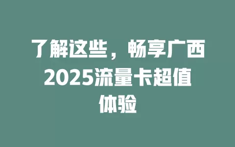 了解这些，畅享广西2025流量卡超值体验