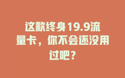 这款终身19.9流量卡，你不会还没用过吧？