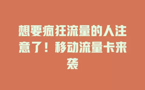 想要疯狂流量的人注意了！移动流量卡来袭
