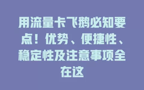 用流量卡飞鹅必知要点！优势、便捷性、稳定性及注意事项全在这