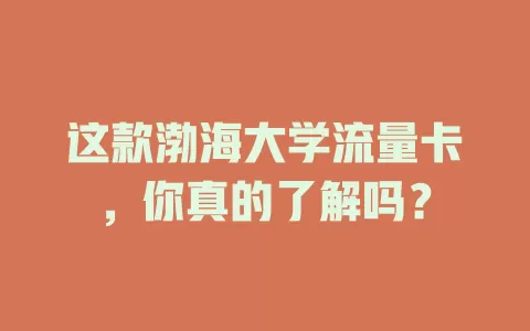 这款渤海大学流量卡，你真的了解吗？
