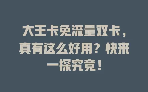 大王卡免流量双卡，真有这么好用？快来一探究竟！