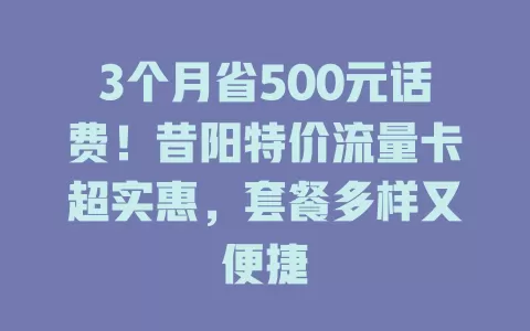3个月省500元话费！昔阳特价流量卡超实惠，套餐多样又便捷