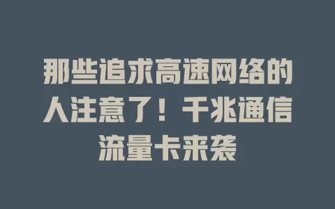 那些追求高速网络的人注意了！千兆通信流量卡来袭
