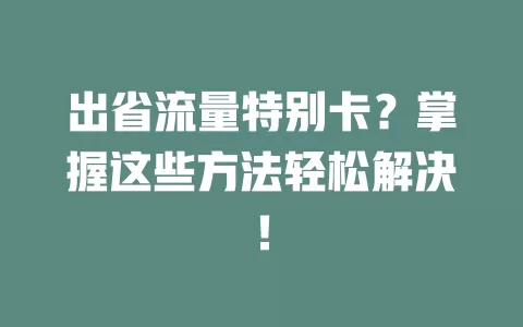 出省流量特别卡？掌握这些方法轻松解决！