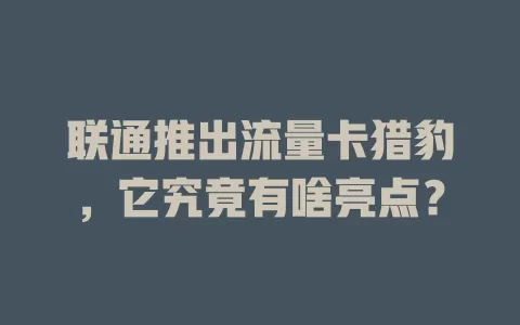 联通推出流量卡猎豹，它究竟有啥亮点？