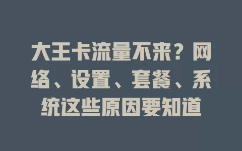大王卡流量不来？网络、设置、套餐、系统这些原因要知道