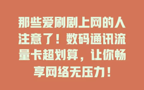 那些爱刷剧上网的人注意了！数码通讯流量卡超划算，让你畅享网络无压力！