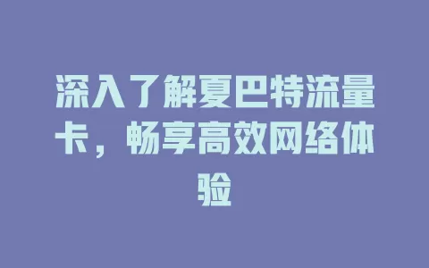 深入了解夏巴特流量卡，畅享高效网络体验