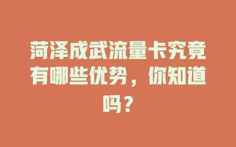 菏泽成武流量卡究竟有哪些优势，你知道吗？