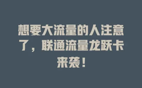 想要大流量的人注意了，联通流量龙跃卡来袭！