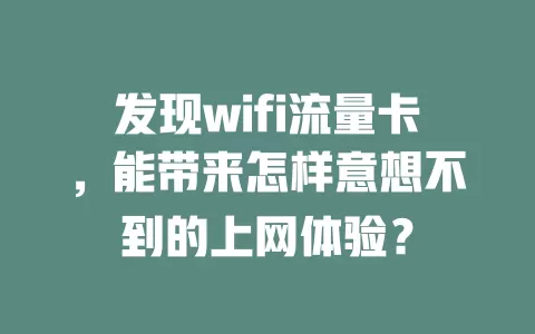 发现wifi流量卡，能带来怎样意想不到的上网体验？