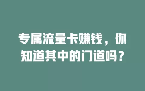 专属流量卡赚钱，你知道其中的门道吗？
