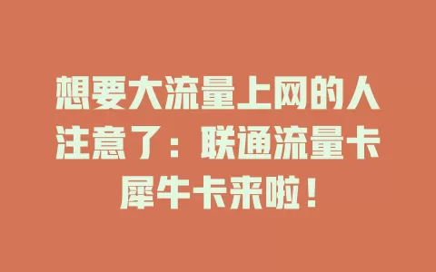 想要大流量上网的人注意了：联通流量卡犀牛卡来啦！