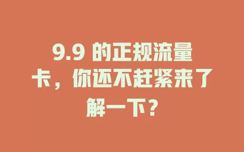 9.9 的正规流量卡，你还不赶紧来了解一下？