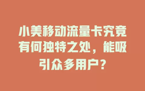 小美移动流量卡究竟有何独特之处，能吸引众多用户？
