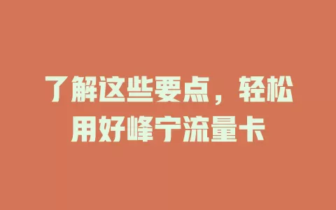 了解这些要点，轻松用好峰宁流量卡