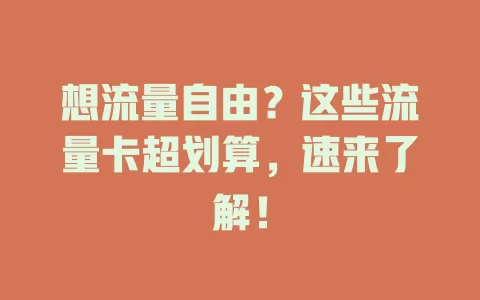 想流量自由？这些流量卡超划算，速来了解！