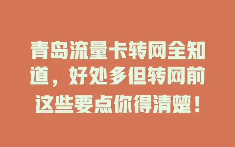 青岛流量卡转网全知道，好处多但转网前这些要点你得清楚！