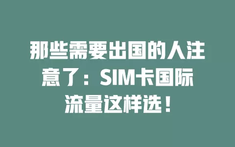 那些需要出国的人注意了：SIM卡国际流量这样选！