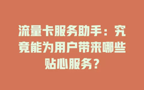 流量卡服务助手：究竟能为用户带来哪些贴心服务？