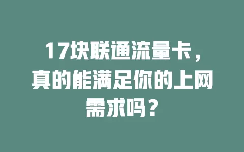 17块联通流量卡，真的能满足你的上网需求吗？