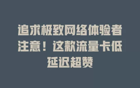追求极致网络体验者注意！这款流量卡低延迟超赞