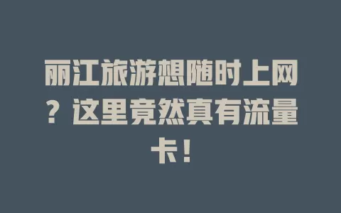 丽江旅游想随时上网？这里竟然真有流量卡！