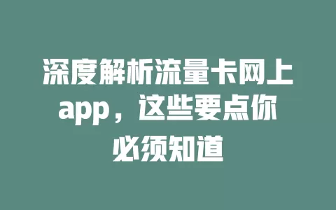 深度解析流量卡网上app，这些要点你必须知道