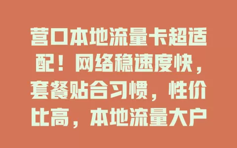 营口本地流量卡超适配！网络稳速度快，套餐贴合习惯，性价比高，本地流量大户别错过