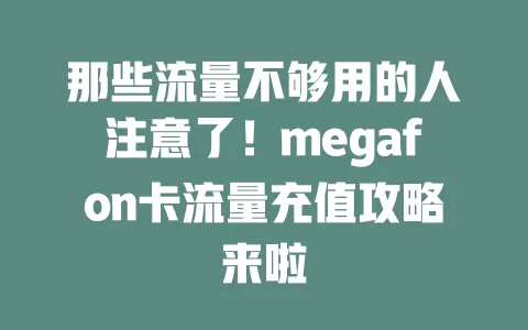 那些流量不够用的人注意了！megafon卡流量充值攻略来啦