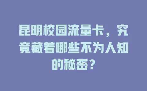 昆明校园流量卡，究竟藏着哪些不为人知的秘密？