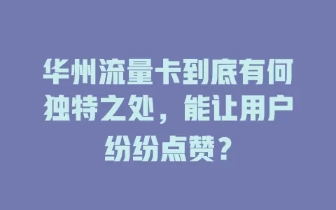 华州流量卡到底有何独特之处，能让用户纷纷点赞？
