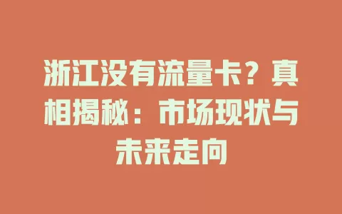 浙江没有流量卡？真相揭秘：市场现状与未来走向