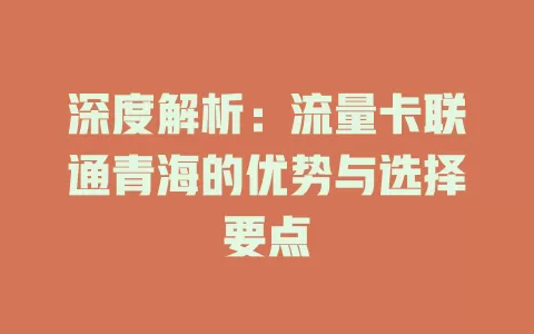 深度解析：流量卡联通青海的优势与选择要点