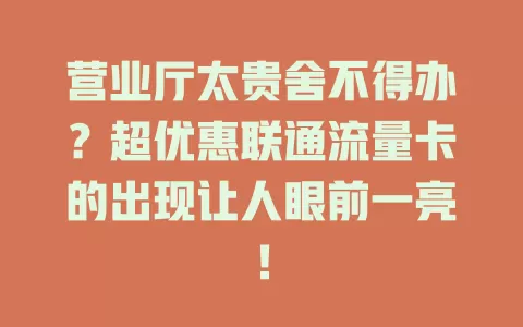 营业厅太贵舍不得办？超优惠联通流量卡的出现让人眼前一亮！