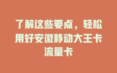 了解这些要点，轻松用好安徽移动大王卡流量卡