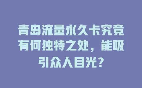 青岛流量永久卡究竟有何独特之处，能吸引众人目光？