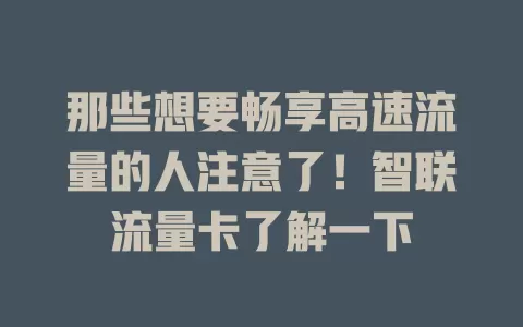 那些想要畅享高速流量的人注意了！智联流量卡了解一下