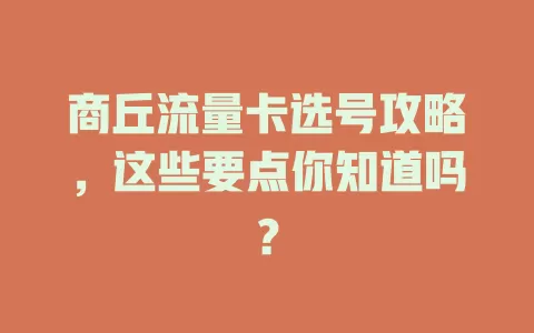 商丘流量卡选号攻略，这些要点你知道吗？
