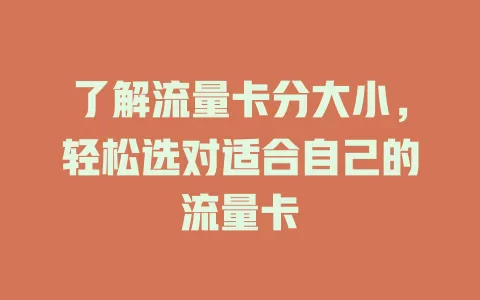 了解流量卡分大小，轻松选对适合自己的流量卡