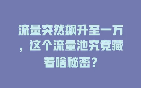 流量突然飙升至一万，这个流量池究竟藏着啥秘密？