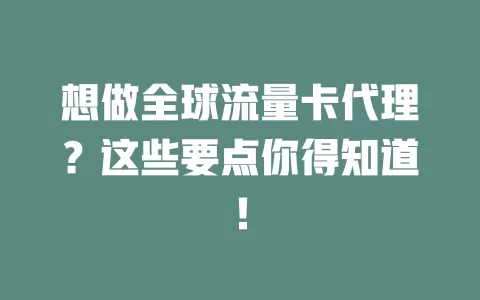 想做全球流量卡代理？这些要点你得知道！